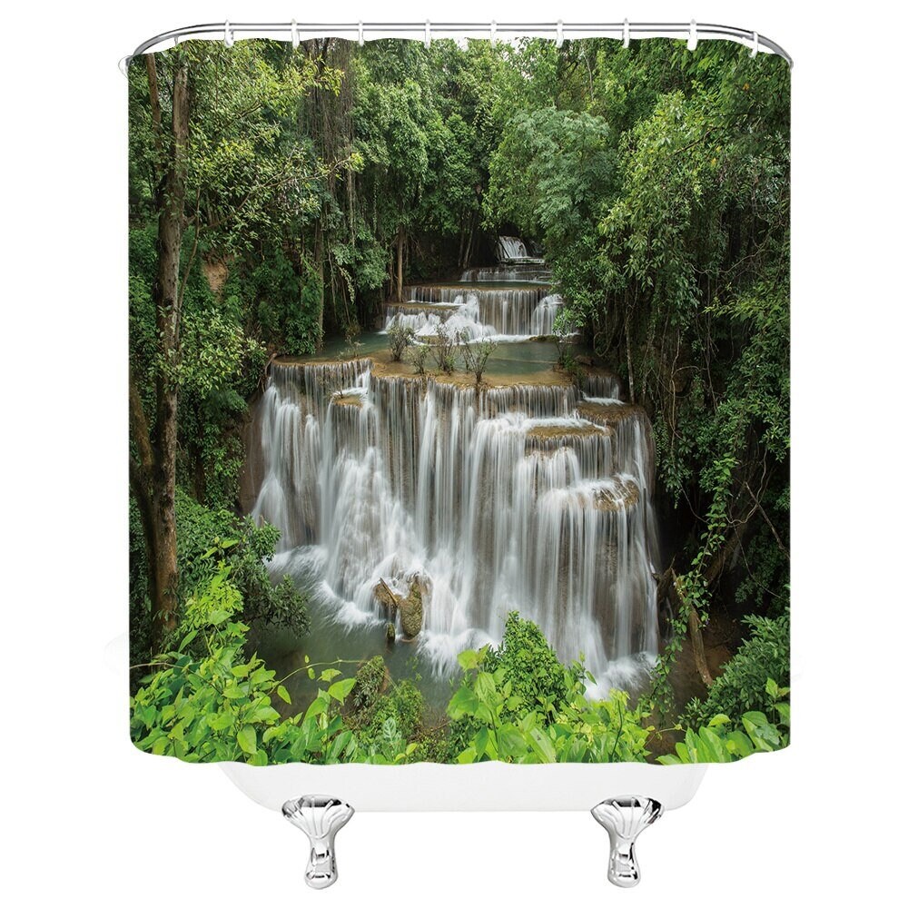 Waterfall Shower Curtain Nature Trees Forest Waterfalls Themed Etsy