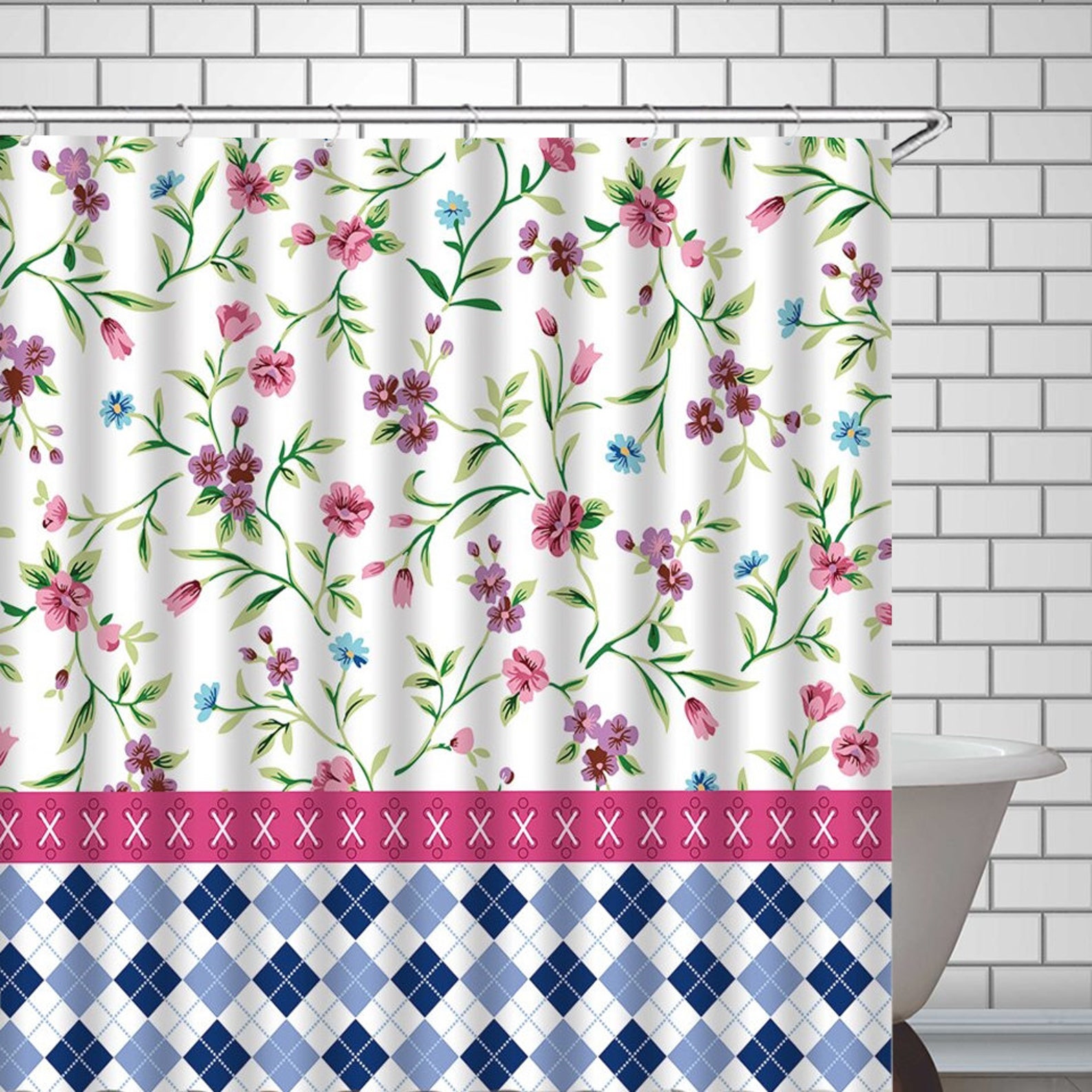 Botanical Floral Shower Curtain Retro Vintage Flowers and Etsy