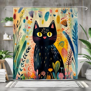 Whimsical Cat Shower Curtain | Colorful Bathroom Decor | Cat Lover Gift | Unique Home Accessory | Fun Bathroom Art | Perfect for Pet Owners,