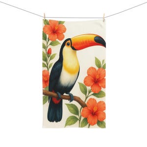 Tropical Toucan Hand Towel, Beach Decor, Kitchen Towel, Gift for Bird Lovers, Summer Home Decor, Colorful Bathroom Accessory
