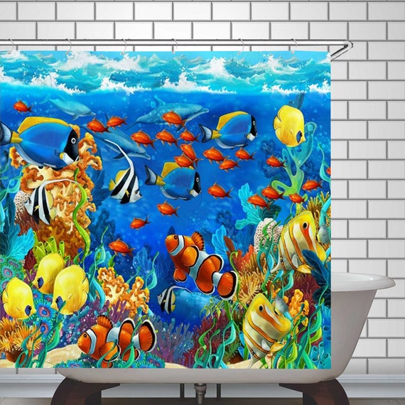 Clown Fish Shower Curtain Sealife Shower Curtain Kids Sea Life Etsy