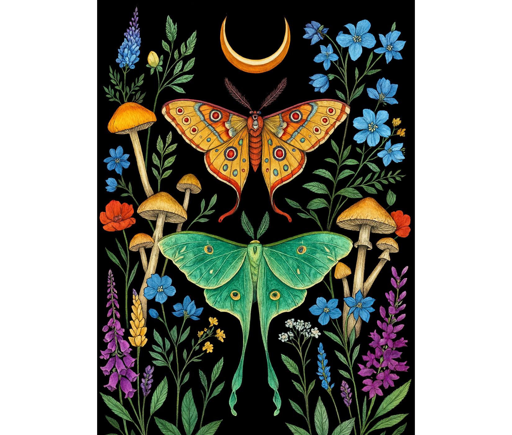Luna Moth Diamond Painting Kit, 5D Full Drill Mystical Insect and