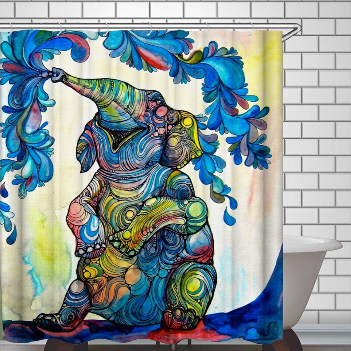 Elephant Shower Curtain Colorful Elephant Mildew Resistant Etsy