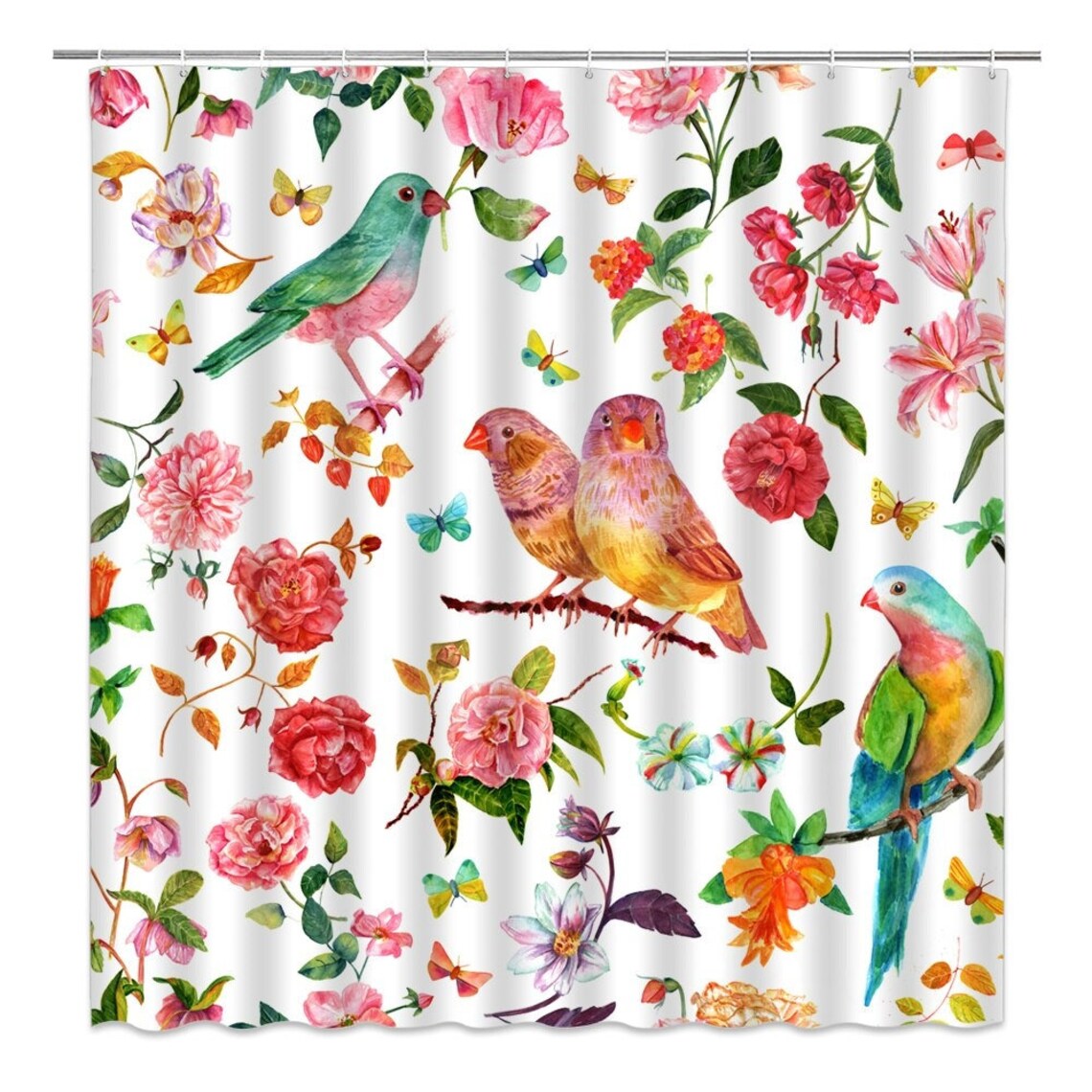 Birds and Flowers Shower Curtain Birds Parrot Floral Colorful Etsy
