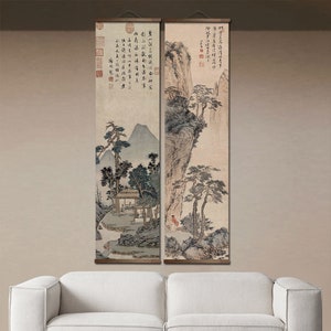 FOVNOT Asian Silk Wall Scroll - Oriental Flowers Plant Decor