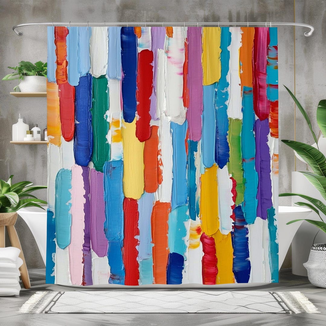 Colorful Abstract Shower Curtain - Waterproof Fabric Bath Curtain for Bathroom Decor - Rainbow Multicolor Modern Design - 180x180cm - 71x71 inches