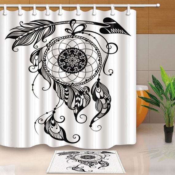 Boho Shower Curtain Bohemian Decor Black And White Waterproof Polyester Fabric Dream Catchers Printed Bath