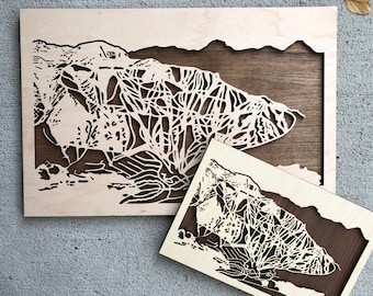 Jackson Hole Wooden Art / Jackson Hole Ski Resort / Jackson Hole Trail Map Art