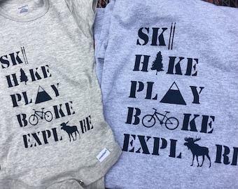 Adult- Ski. Hike. Play. Bike. Explore Shirts / Adventure Shirt / Nature Shirt / Be An Outsider / Opt Outside