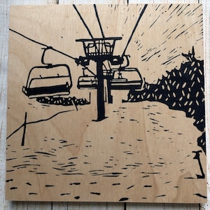 Chairlift Print on Wood / Ski Chair Lift Print / Sugarloaf Maine Chairlift / Ski Mountain Print