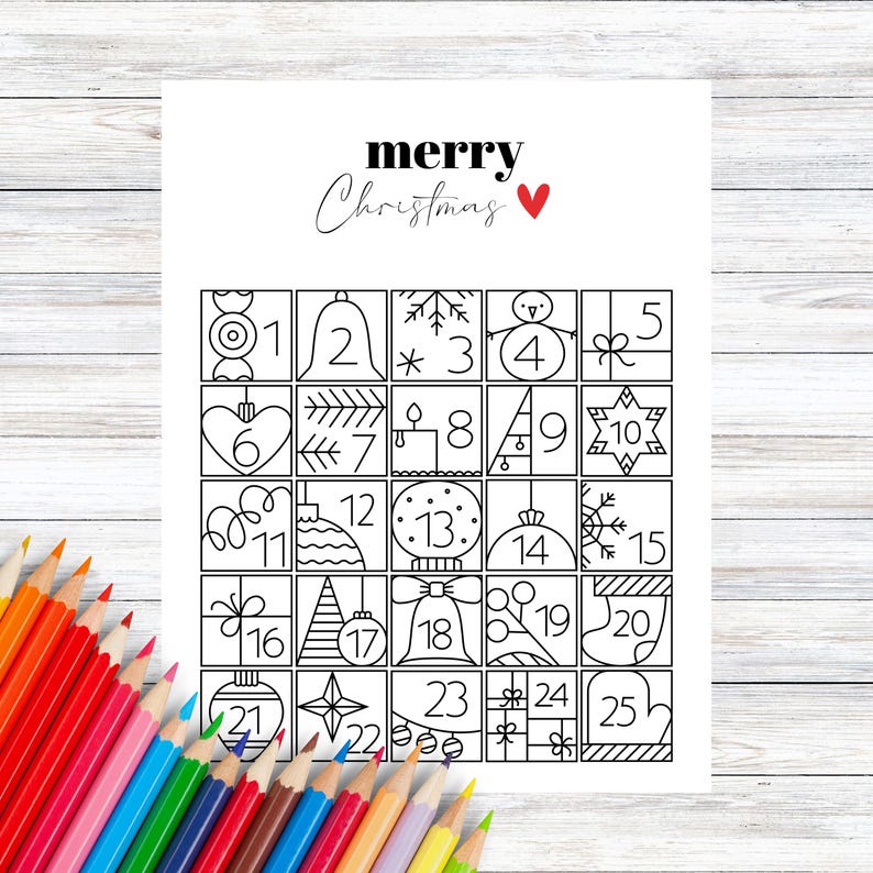 Christmas Countdown Coloring Page | Advent Calendar Coloring Printable ...