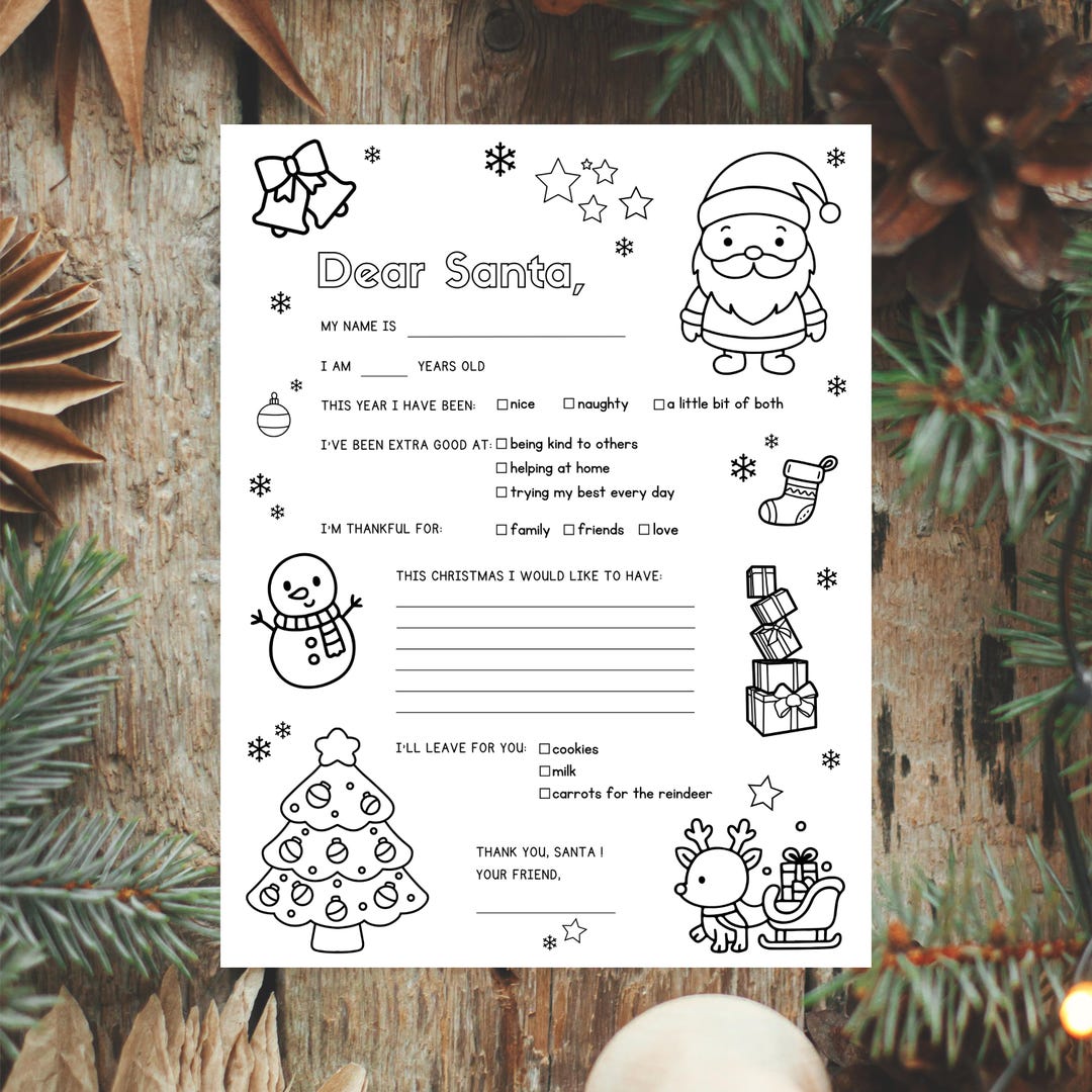 Printable Letter to Santa for Kids | Christmas Wish List Coloring Page ...