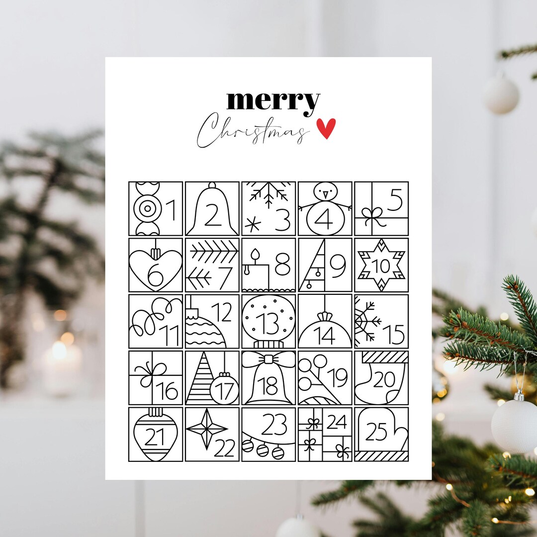 Christmas Countdown Coloring Page | Advent Calendar Coloring Printable ...