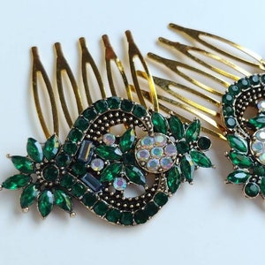 Peigne de mariée vert émeraude-Accessoires pour cheveux de mariée vert-Accessoires pour cheveux de mariage-Peigne de mariée-Pièce de cheveux de mariée-Peigne à cheveux vert
