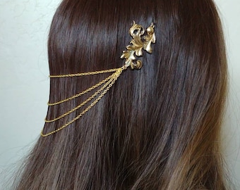 Accesorios para el cabello de hoja de oro-Pieza para el cabello de novia-Accesorios para el cabello de boda-Tocado de novia boho-Tocado de novia-Tocado de boda de vid para el cabello de hoja