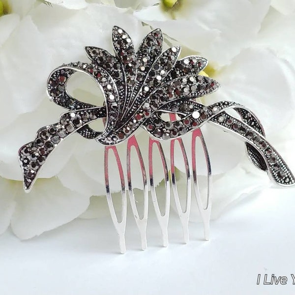 Ribbon Hair Accessory-Gothic Hair Accessories-Wedding Hair Accessory-Bridal Hair Comb-Bridal Hair Piece-Black Hair Comb-Goth Hair Accessory