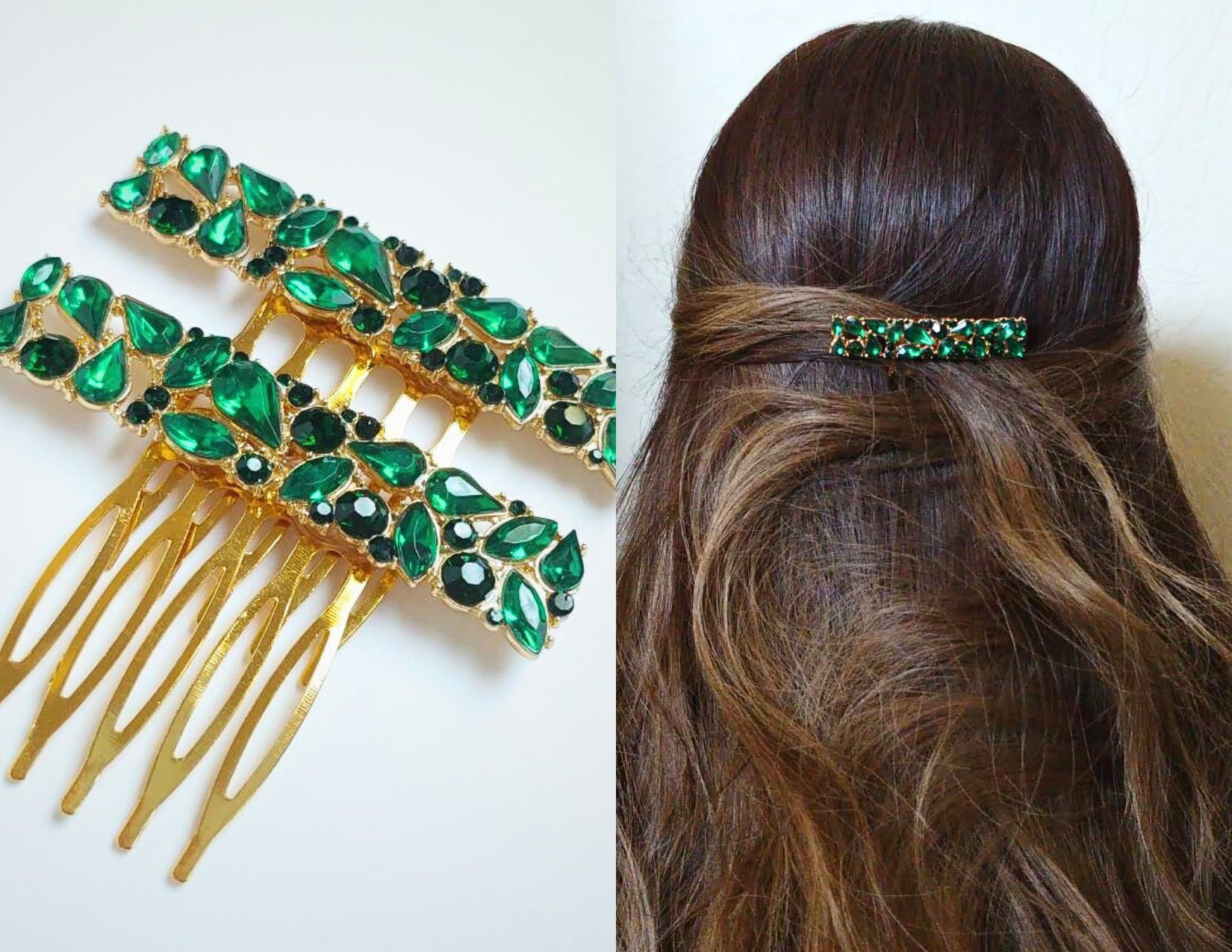 Emerald Green and Gold Hair Accessories - Etsy