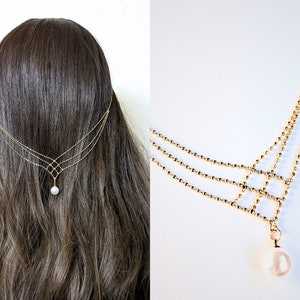 Modern Pearl Headpiece-Minimal Headpiece-Minimal Hair Accessory-Bridal Hair Piece-Wedding Hair Chain-Pearl Headpiece-Pearl Hair Accessories