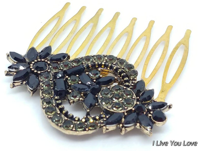 Goth Black Gold Bridal Hair Comb-Bridal hair accessories,wedding hair accessories,bridal hair comb,bridal hair piece,black wedding hair comb