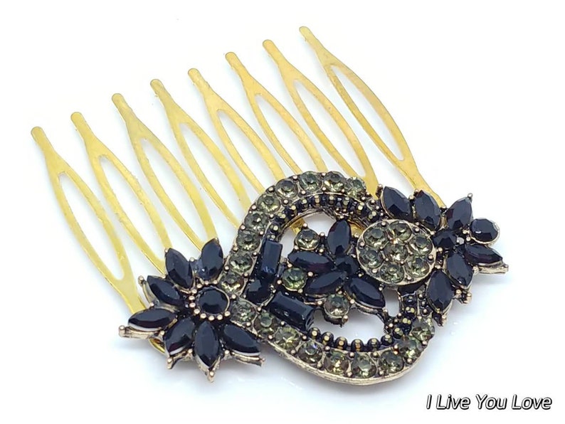 Goth Black Gold Bridal Hair Comb-Bridal hair accessories,wedding hair accessories,bridal hair comb,bridal hair piece,black wedding hair comb