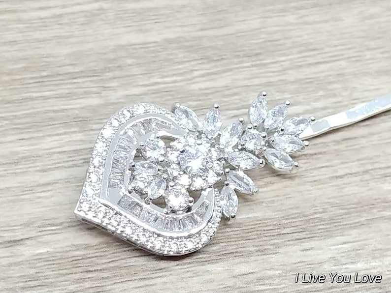 White Gold Art Deco Bridal Hair Pin-Silver Bridal Hair Accessories,Silver Wedding Hair Accessories,Silver Bridal Hair Pins,Bridal Hair Piece