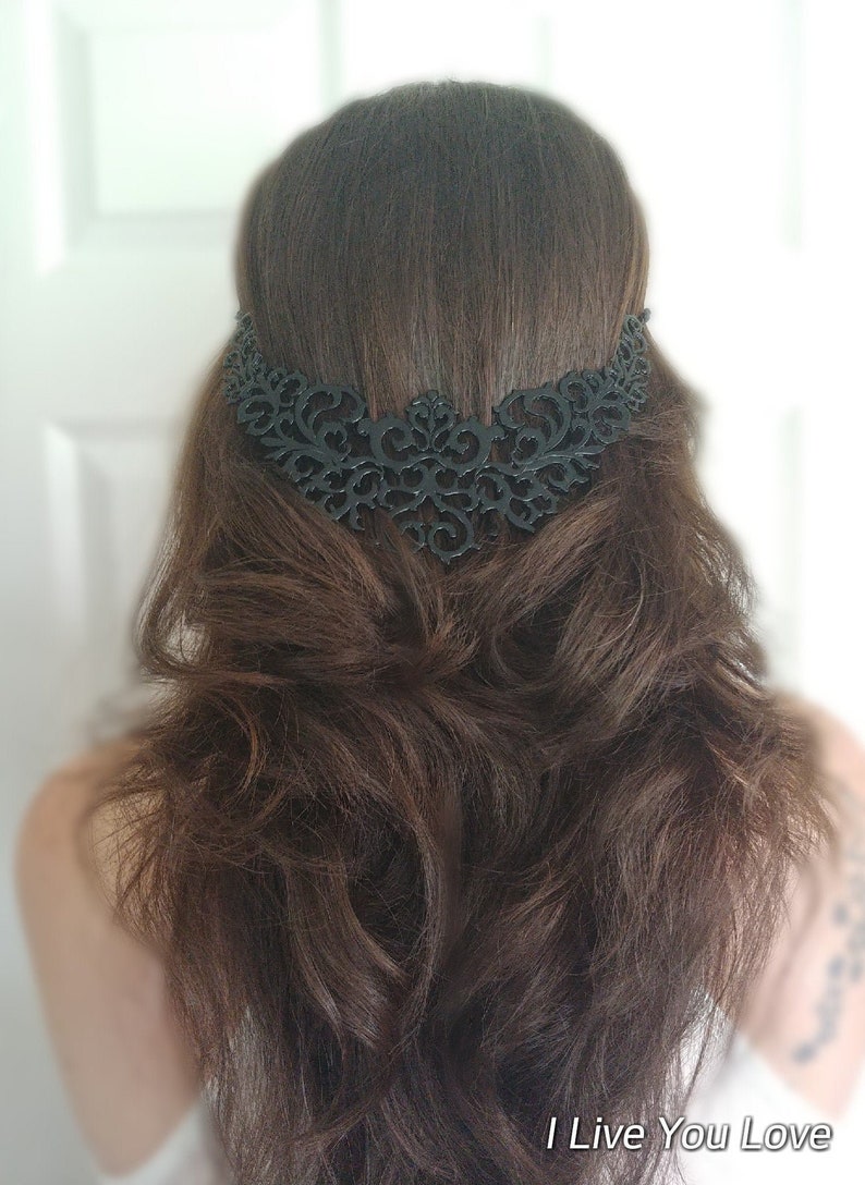 Gothic Lattice Black Bridal Hair Chain-Black Hair Jewelry-Black Hair Accessories-Black Bridal Headpiece-Bridal Hair Drape-Wedding Hair Chain