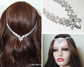 ブライダルヘアピース-ブライダルヘッドピース-ウェディングヘアアクセサリー-ヘアアクセサリー-シルバーヘッドピース-ヘアドレープ-ヘアチェーン-ヘッドピースウェディング