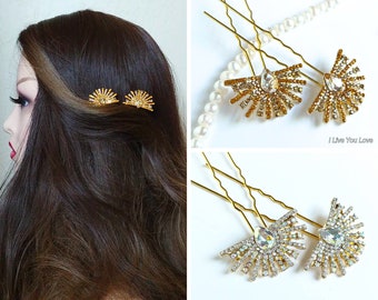 Star Hair Pin Set-Bridal Hair Pin-Wedding Hair Accessories-Gold Hair Pins-Bridal Hair Piece-Old Hollywood Pins-Art Deco Hair Pin-Golden Sun