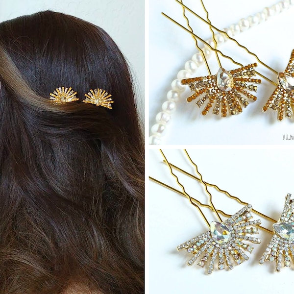 Star Hair Pin Set-Bridal Hair Pin-Wedding Hair Accessories-Gold Hair Pins-Bridal Hair Piece-Old Hollywood Pins-Art Deco Hair Pin-Golden Sun