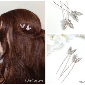 Bridal Hair Pin Set-Bridal Hair Accessories-Silver Wedding Hair Accessories-Butterfly Pins-Wedding Hair Pins-Art Deco Hair-Butterfly Hair