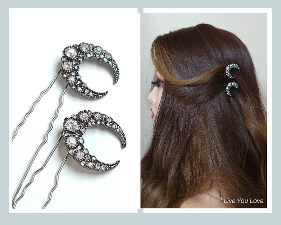 LAST ONES Moon Hair Pinsbridal Hair Accessoriesblack Hair Etsy