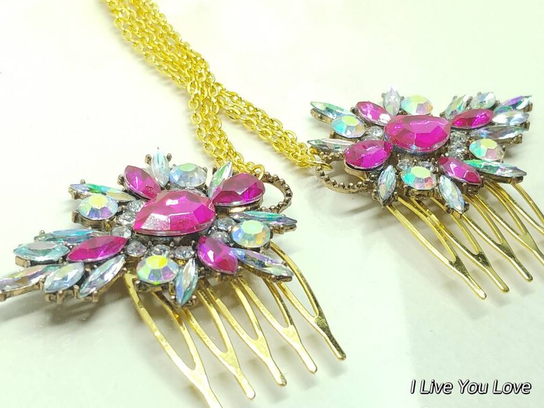 Pink Yellow Gold Bridal Hair Chain-Hair Jewelry-Gold Hair Accessories-Pink Bridal Headpiece-Pink Bridal Hair Drape-Gold Wedding Hair Chain