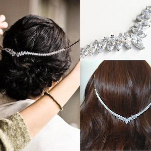 Forehead Jewelry-Bridal Hair Piece-Headpiece Wedding-Bridal Hair Accessories-Silver Bridal Headpiece-Silver Bridal Hair Drape-Wedding Hair