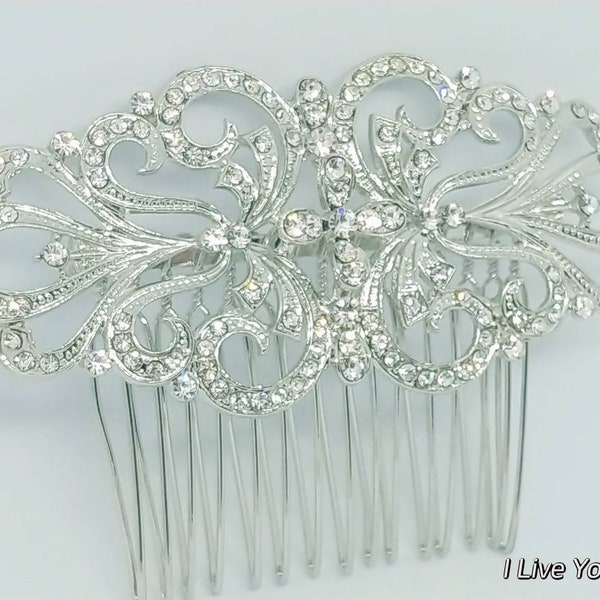 Vintage Hair Comb-Silver Bridal Hair Accessories-Headpiece for Wedding-Bridal Hair Comb-Bride Headpiece-Bridal Hair Piece-Old Hollywood Hair