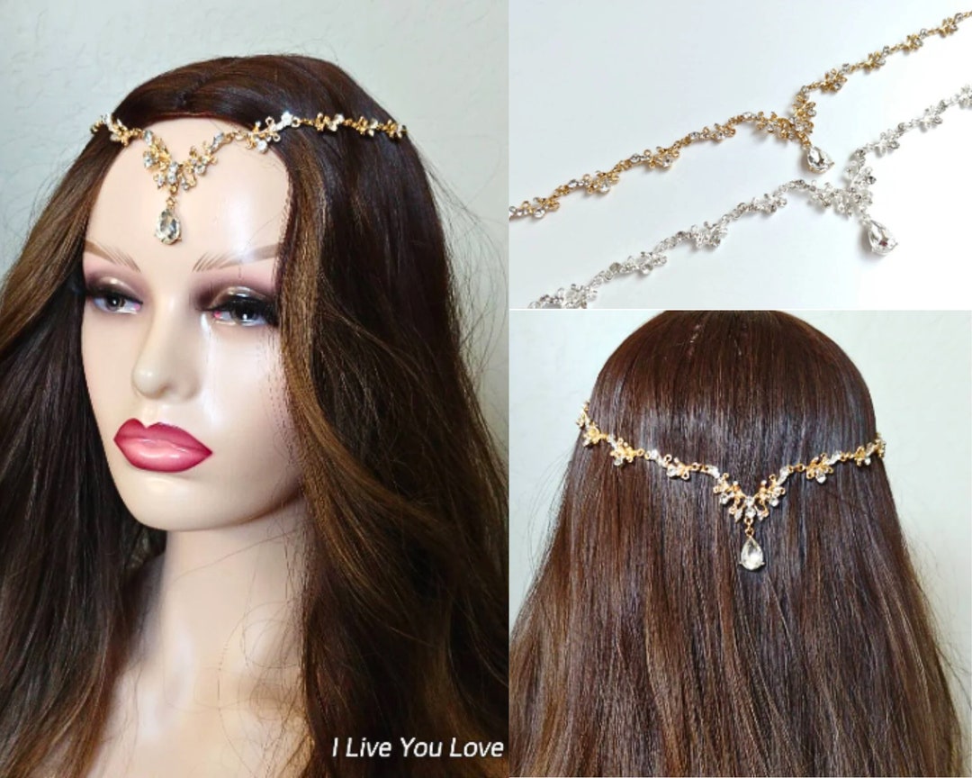Gold Bridal Hair Chainwedding Hair Accessoriesforehead Etsy