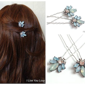 Milk Opal Blue Hair Pin Set-Bridal Hair Accessories-Blue Wedding Hair Accessories-Blue Bridal Hair Pins-Blue Hair Pins-Something Blue Hair P