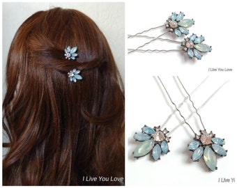 Milk Opal Blue Hair Pin Set-Bridal Hair Accessories-Blue Wedding Hair Accessories-Blue Bridal Hair Pins-Blue Hair Pins-Something Blue Hair P