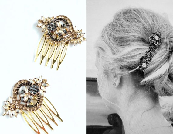 Champagne Hair Comb-bridal Hair Accessory-wedding Hair  display picture 3
