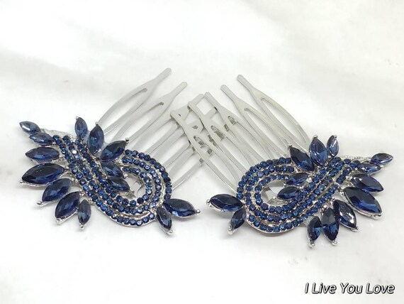 Blue Wedding Hair Comb Set Blue Bridal Hair Accessoriesblue Etsy