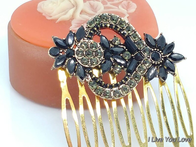 Goth Black Gold Bridal Hair Comb-Bridal hair accessories,wedding hair accessories,bridal hair comb,bridal hair piece,black wedding hair comb