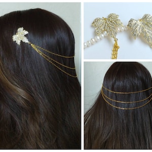 LAST ONE! Yellow Gold Bridal Hair Chain-Hair Jewelry-Bridal Hair Accessories-Boho Headpiece-Bridal Hair Drape-Wedding Hair Piece-Gold Leaf