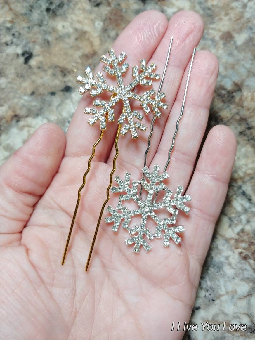 Pince à Cheveux Flocon De Neige En Cristal - Barrettes Vintage Strass Argenté - Environ 5x5 Cm - Idéal Fête, Mariage, Cadeau - 4