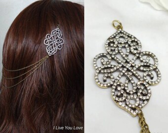 Boho Bridal Hair Chain-Hair Jewelry-Bridal Hair Accessories-Boho Bridal Headpiece-Filigree Headpiece-Wedding Headpiece-Boho Hair Accessories