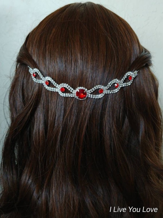 Red Hair Chain-Art Deco Hair Accessories-Bridal Hair Accessories-Red  Headpiece-Wedding Hair Accessories-Red Hair Chain-Gothic Hair Accessory
