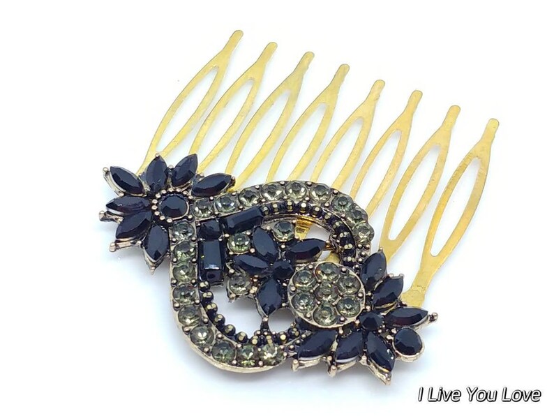 Goth Black Gold Bridal Hair Comb-Bridal hair accessories,wedding hair accessories,bridal hair comb,bridal hair piece,black wedding hair comb