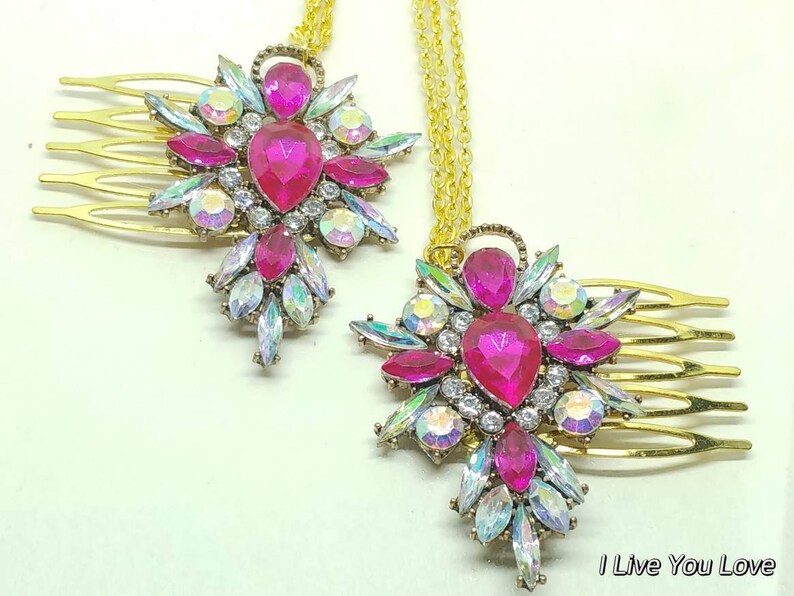 Pink Yellow Gold Bridal Hair Chain-Hair Jewelry-Gold Hair Accessories-Pink Bridal Headpiece-Pink Bridal Hair Drape-Gold Wedding Hair Chain
