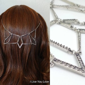 Art Deco Hair Chain-Bridal Hair Jewelry-Wedding Hair Accessories-Silver Bridal Headpiece-Art Deco Headpiece-Vintage Hair Accessories-Modern
