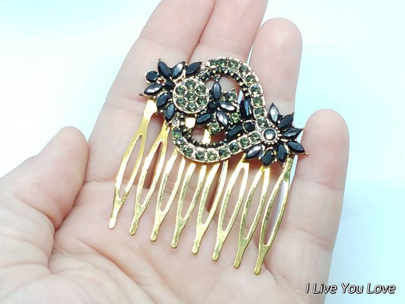 Goth Black Gold Bridal Hair Comb-Bridal hair accessories,wedding hair accessories,bridal hair comb,bridal hair piece,black wedding hair comb