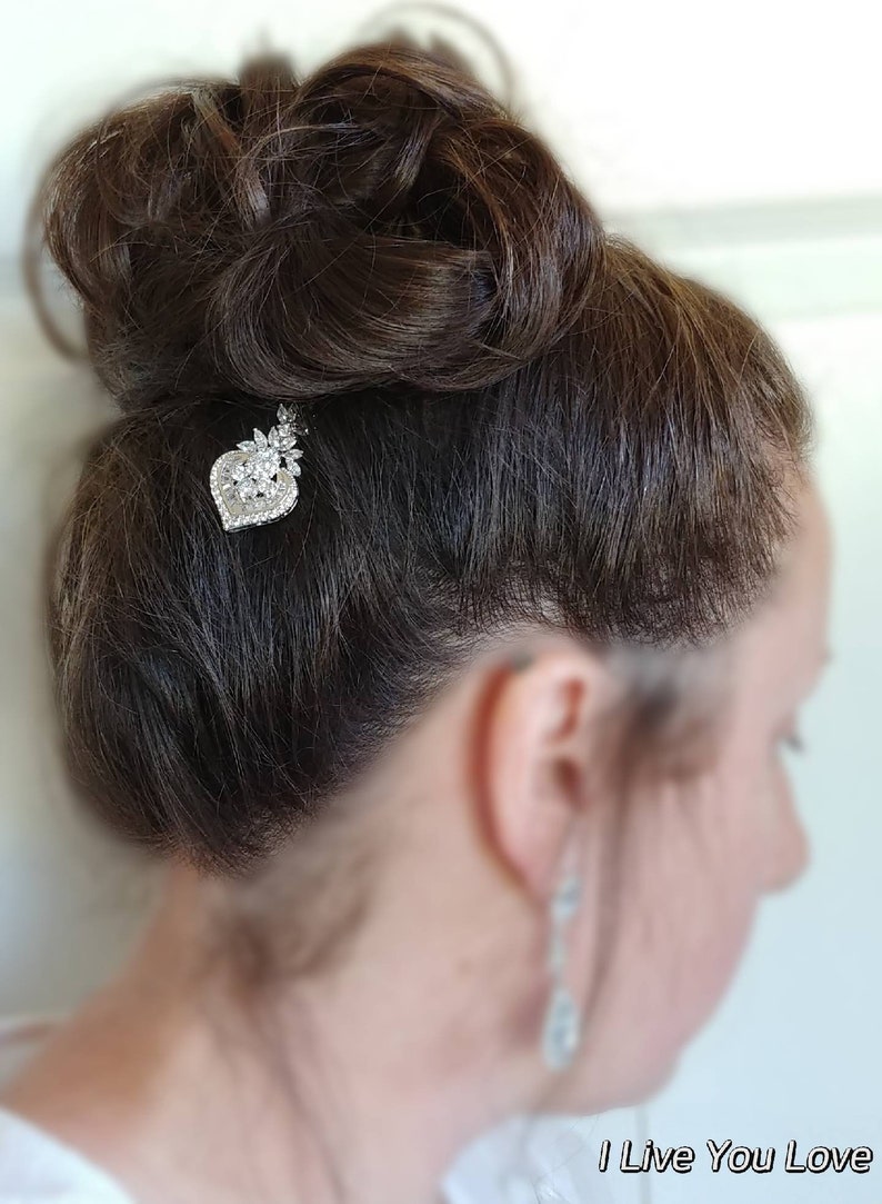 White Gold Art Deco Bridal Hair Pin-Silver Bridal Hair Accessories,Silver Wedding Hair Accessories,Silver Bridal Hair Pins,Bridal Hair Piece