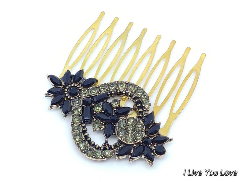 Goth Black Gold Bridal Hair Comb-Bridal hair accessories,wedding hair accessories,bridal hair comb,bridal hair piece,black wedding hair comb